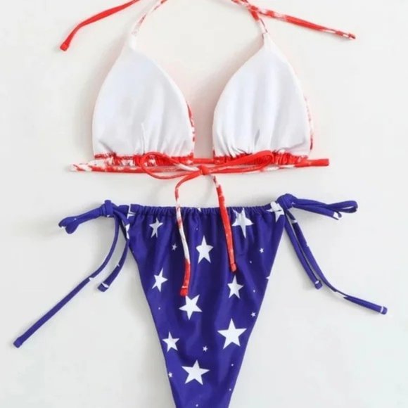 American flag star print triangle halter bikini - Picture 3 of 6